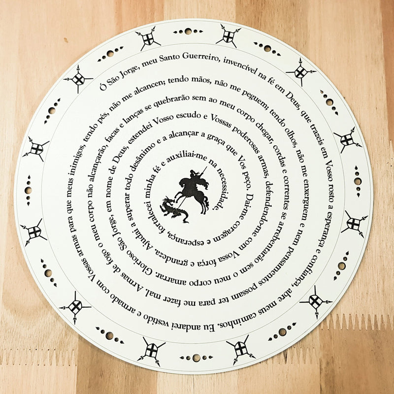 Mandala Oração de São Jorge em MDF 60 cm Branco