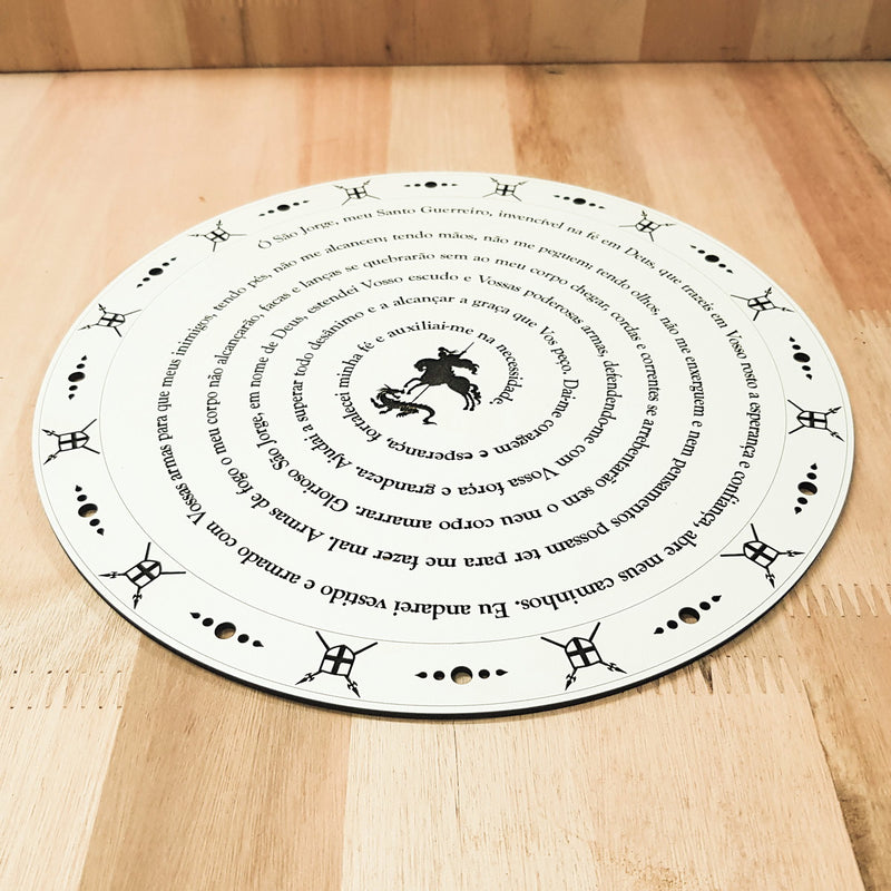 Mandala Oração de São Jorge em MDF 60 cm Branco